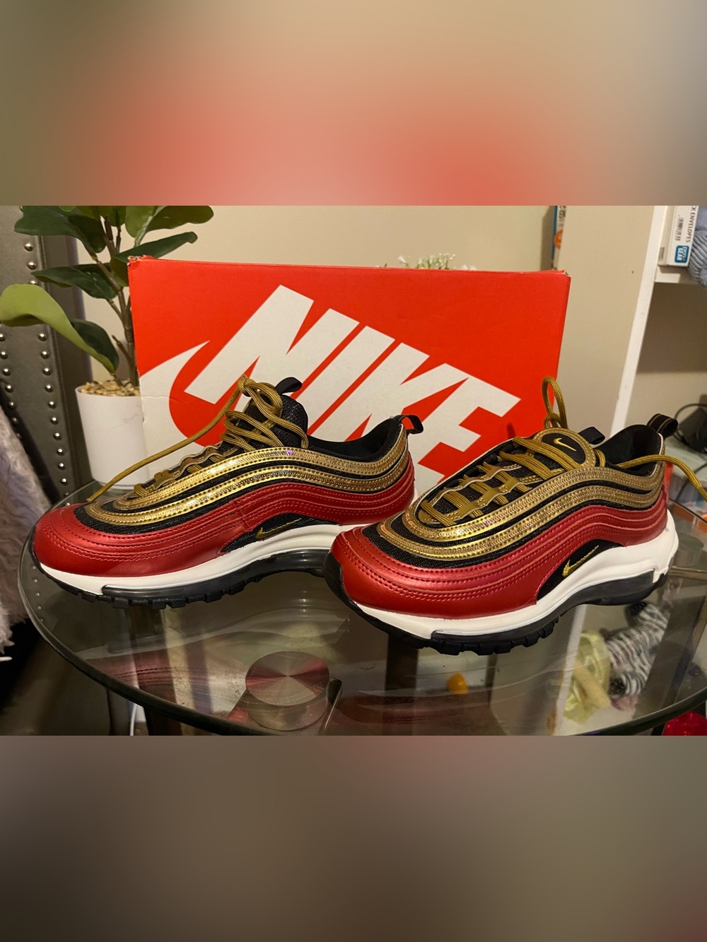Nike Kids Red and Gold Air Max Style Sneakers